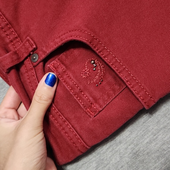 Y2K Gloria Vanderbilt Red Bedazzled Mid Rise Straight Leg Jeans - Picture 10 of 12